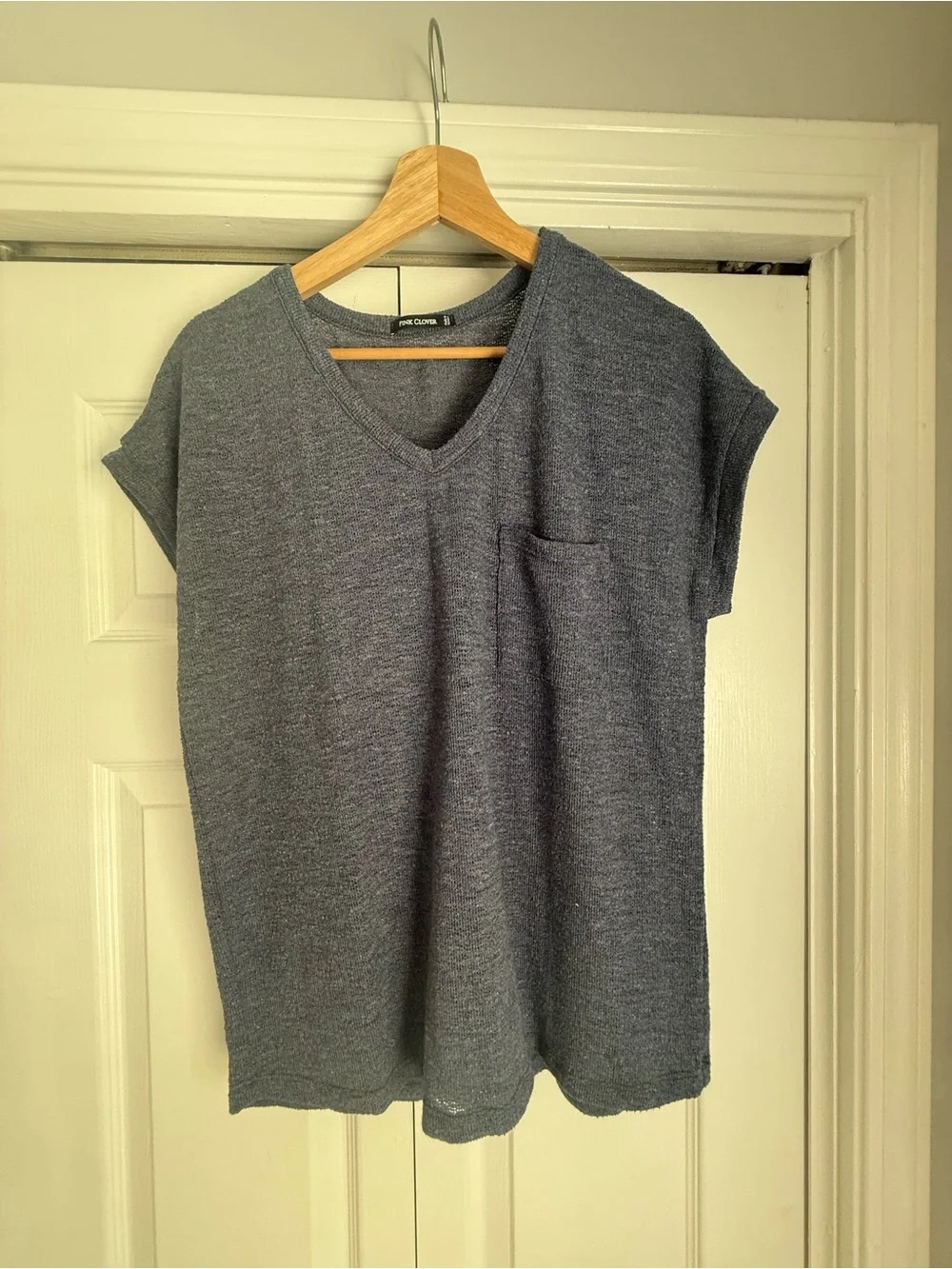 Pink Clover Charcoal V-Neck Short Sleeve Pocket Tee - Picture 1 of 3